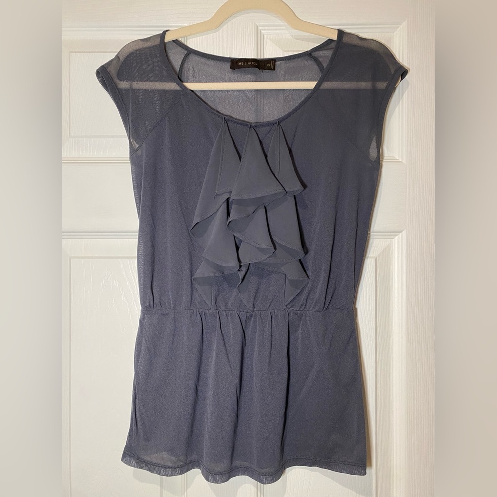 Banana Republic Sheer Gray Cap Sleeve Ruffle Blouse